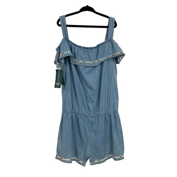 NWT Lucky Brand Girls Blue Medium Wash Embroidered Trim Strapless Romper 10 - Picture 6 of 6
